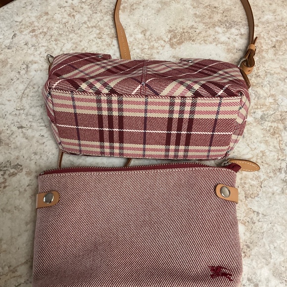 Authentic BURBERRY Nova Check Blue Label Shoulder Bag Canvas Red Silver - Picture 4 of 16